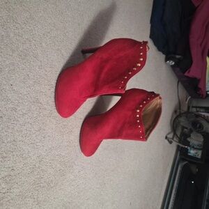 Massimo Red Heeled Boots with Gold Studs